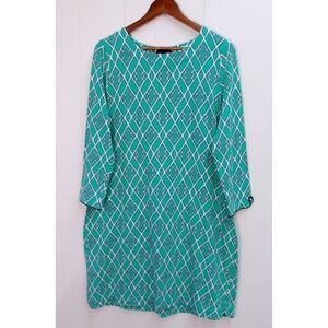 Crown & Ivy XL Green Geo‎ Print 3/4 Sleeve Shift Dress